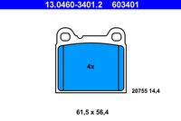 ATE 603401 - Lado de montaje: Eje delantero<br>Ancho [mm]: 128,9<br>Altura [mm]: 64,7<br>Espesor [mm]: 18,2<br>Contacto avisador de desgaste: excl. contacto de avisador de desgaste<br>Sistema de frenos: Lucas / TRW<br>Homologación: E1 90R-01870/360<br>