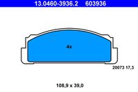 ATE 603936 - año construcción hasta: 08/1982<br>Espesor [mm]: 17,5<br>Longitud [mm]: 109<br>Altura 1 [mm]: 39<br>Contacto avisador de desgaste: no preparado para indicador de desgaste<br>Sistema de frenos: Bendix<br>Número de WVA: 20073<br>Lado de montaje: Eje delantero<br>