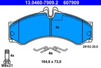 ATE 607909 - Número de eje: 742.501/742.505<br>Lado de montaje: Eje trasero<br>Ancho [mm]: 174,8<br>Altura [mm]: 85,5<br>Espesor [mm]: 21,7<br>Contacto avisador de desgaste: preparado para indicador desgaste<br>Contacto avisador de desgaste: excl. contacto de avisador de desgaste<br>Sistema de frenos: ATE<br>Homologación: E1 90R-01788/671<br>Nº art. de accesorio recomendado: 24.8190-0415.2<br>Nº art. de accesorio recomendado: 24.8190-0423.2<br>