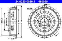 ATE 480059 - Lado de montaje: Eje trasero<br>Diámetro interior de tambor de freno [mm]: 200<br>H tamb. freno interna [mm]: 50<br>H tamb. freno total [mm]: 68<br>Llanta, nº de taladros: 4<br>Diám. buje de rueda [mm]: 60<br>Diámetro exterior del tambor de freno [mm]: 256<br>Peso [kg]: 5,31<br>corona de agujeros - Ø [mm]: 98<br>