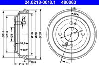 ATE 480063 - Lado de montaje: Eje trasero<br>Diámetro interior de tambor de freno [mm]: 200<br>H tamb. freno interna [mm]: 42<br>Diámetro de orificio de cubo [mm]: 61<br>Número de taladros: 4<br>Superficie: barnizado<br>H tamb. freno total [mm]: 59<br>Diámetro de centrado [mm]: 61<br>