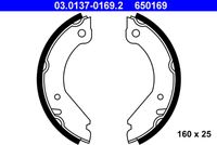 ATE 650169 - Lado de montaje: Eje trasero<br>Diámetro interior de tambor de freno [mm]: 160<br>Ancho [mm]: 25<br>Peso [kg]: 0,92<br>Sistema de frenos: LUCAS/TRW<br>