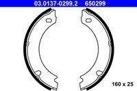 ATE 650299 - Eje: no para suspensión multibrazo (Multi-link)<br>Lado de montaje: Eje trasero<br>Diámetro interior de tambor de freno [mm]: 160<br>Ancho [mm]: 25<br>Nº art. de accesorio recomendado: 03.0137-9065.2<br>