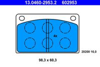 ATE 602953 - Lado de montaje: Eje trasero<br>Espesor [mm]: 15<br>Homologación: R90 Homologated<br>Longitud [mm]: 62<br>Altura 1 [mm]: 56<br>Número de WVA: 20034<br>Número de WVA: 20107<br>