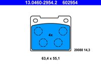 ATE 602954 - Lado de montaje: Eje delantero<br>Ancho [mm]: 98,3<br>Altura [mm]: 60,3<br>Espesor [mm]: 16,0<br>Contacto avisador de desgaste: no preparado para indicador de desgaste<br>Contacto avisador de desgaste: excl. contacto de avisador de desgaste<br>Sistema de frenos: Lucas / TRW<br>Homologación: E9 90R-01229/2169<br>