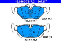 ATE 607217 - Lado de montaje: Eje trasero<br>Espesor [mm]: 17<br>Longitud [mm]: 123,1<br>Ancho [mm]: 43,7<br>Ancho [mm]: 48<br>Sistema de frenos: ATE<br>Número de WVA: 23926;23927<br>