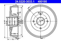 ATE 480195 - Dinámica de frenado / conducción: para vehículos sin ESP<br>Dinámica de frenado / conducción: para vehículos sin ABS<br>Diámetro exterior del tambor de freno [mm]: 237<br>Rebajado máx. tambor de freno [mm]: 204,45<br>H tamb. freno interna [mm]: 50,5<br>H tamb. freno total [mm]: 76<br>Número de orificios: 4<br>corona de agujeros - Ø [mm]: 100<br>Superficie: barnizado<br>Lado de montaje: Eje trasero<br>Diámetro interior de tambor de freno [mm]: 203,3<br>Diámetro de centrado [mm]: 52<br>