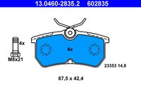 ATE 602835 - Lado de montaje: Eje trasero<br>Espesor [mm]: 14,7<br>Longitud [mm]: 87<br>Ancho [mm]: 42,6<br>Sistema de frenos: TRW<br>Número de WVA: 23353<br>