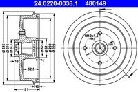 ATE 480149 - año construcción hasta: 12/2002<br>Dinámica de frenado / conducción: para vehículos con ABS<br>Lado de montaje: Eje trasero<br>Diámetro interior de tambor de freno [mm]: 200,0<br>Rebajado máx. tambor de freno [mm]: 201,3<br>H tamb. freno interna [mm]: 53,5<br>Número de orificios: 4<br>corona de agujeros - Ø [mm]: 100,0<br>Diámetro de orificio [mm]: 14,5<br>H tamb. freno total [mm]: 65,5<br>Diámetro exterior del tambor de freno [mm]: 242,0<br>Diámetro alojamiento [mm]: 57,0<br>