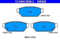 ATE 605826 - Lado de montaje: Eje trasero<br>Longitud [mm]: 98,7<br>Altura [mm]: 37,6<br>Espesor [mm]: 13,9<br>Número de WVA: 21873<br>Homologación: ECE R90 APPROVED<br>