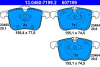 ATE 607199 - N.º de chasis (VIN) desde: 41096249 / 48091179<br>Lado de montaje: Eje trasero<br>Ancho [mm]: 123,0<br>Altura [mm]: 52,0<br>Espesor [mm]: 16,6<br>Contacto avisador de desgaste: no preparado para indicador de desgaste<br>Contacto avisador de desgaste: excl. contacto de avisador de desgaste<br>Sistema de frenos: ATE<br>Homologación: E9 90R-02A1382/2272<br>