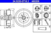 ATE 480209 - año construcción desde: 09/1993<br>año construcción hasta: 03/1998<br>Lado de montaje: Eje trasero<br>Artículo complementario / información complementaria 2: sin cojinete rueda<br>Artículo complementario / información complementaria 2: sin anillo sensor ABS<br>Diámetro interior de tambor de freno [mm]: 200,0<br>Rebajado máx. tambor de freno [mm]: 201,0<br>H tamb. freno interna [mm]: 50,0<br>Número de orificios: 4<br>corona de agujeros - Ø [mm]: 100,0<br>Medida de rosca: M12x1,5<br>H tamb. freno total [mm]: 81,3<br>Diámetro exterior del tambor de freno [mm]: 240,0<br>Diámetro alojamiento [mm]: 50,3<br>Diám. int. 2[mm]: 39,9<br>Homologación: E1 90R-02D0955/0094<br>