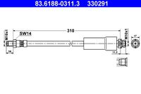 ATE 330291 - Lado de montaje: Eje trasero<br>Dinámica de frenado / conducción: para vehículos con ABS<br>Lado de montaje: interior<br>Longitud [mm]: 235<br>Rosca 1: OUT M10x1.0<br>Rosca 2: OUT M10x1.0<br>Peso [kg]: 0,06<br>