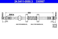 ATE 330567 - Lado de montaje: Eje delantero<br>Longitud [mm]: 578<br>Rosca 1: OUT M10x1.0<br>Rosca 2: INN M10x1.0<br>Peso [kg]: 0,12<br>