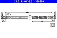 ATE 330568 - Lado de montaje: Eje trasero<br>Longitud [mm]: 280<br>Rosca 1: INN M10x1.0<br>Rosca 2: INN M10x1.0<br>Peso [kg]: 0,08<br>