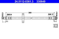 ATE 330649 - año construcción desde: 11/2001<br>año construcción hasta: 03/2002<br>carga útil desde [kg]: 1400<br>carga útil hasta [kg]: 1800<br>Dinámica de frenado / conducción: para vehículos sin ABS<br>Número de piezas necesarias: 1<br>Frenos: para vehículos con freno de tambor en eje trasero<br>Lado de montaje: Eje trasero<br>Longitud [mm]: 340<br>Rosca exterior [mm]: M10x1<br>Rosca interior [mm]: M10x1<br>Ancho de llave 1 [mm]: 14<br>Ancho de llave 2 [mm]: 17<br>