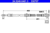 ATE 330707 - Lado de montaje: Eje trasero<br>Longitud [mm]: 448<br>Rosca 1: INN M10x1.0<br>Rosca 2: BANJO M10x1.0<br>Peso [kg]: 0,12<br>