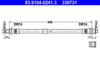 ATE 330731 - Número de piezas necesarias: 2<br>Lado de montaje: Eje trasero<br>Longitud [mm]: 240<br>Rosca interior 1 [mm]: M10x1<br>Rosca interior 2 [mm]: M10x1<br>Ancho de llave 1 [mm]: 14<br>Ancho de llave 2 [mm]: 14<br>