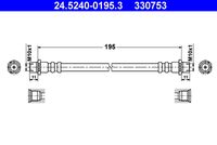 ATE 330753 - Lado de montaje: Eje trasero<br>Longitud [mm]: 220<br>Rosca 1: INN M10x1.0<br>Rosca 2: INN M10x1.0<br>Peso [kg]: 0,08<br>