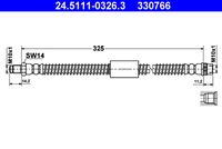 ATE 330766 - Lado de montaje: Eje delantero<br>Lado de montaje: arriba<br>Frenos: para vehículos con freno de tambor en eje trasero<br>Longitud [mm]: 565<br>Rosca 1: OUT M10x1.0<br>Rosca 2: INN M10x1.0<br>Peso [kg]: 0,14<br>