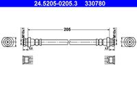 ATE 330780 - Lado de montaje: Eje delantero<br>Longitud [mm]: 465<br>Rosca 1: BANJO 10.0 mm<br>Rosca 2: INN M10x1.0<br>Peso [kg]: 0,14<br>