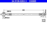 ATE 330885 - Lado de montaje: Eje delantero<br>Longitud [mm]: 330<br>Rosca 1: INN M10x1.0<br>Rosca 2: INN M10x1.0<br>Peso [kg]: 0,09<br>