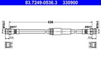 ATE 330900 - Número de PR: 1LK<br>Número de piezas necesarias: 2<br>Lado de montaje: Eje delantero<br>Longitud [mm]: 530<br>Rosca interior 1 [mm]: M10x1<br>Rosca interior 2 [mm]: M10x1<br>Ancho de llave 1 [mm]: 17<br>Ancho de llave 2 [mm]: 17<br>