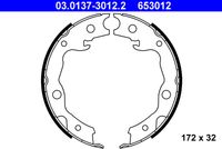 ATE 653012 - Lado de montaje: Eje trasero<br>Diámetro interior de tambor de freno [mm]: 172<br>Ancho [mm]: 32<br>Peso [kg]: 0,86<br>