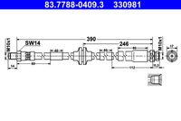 ATE 330981 - año construcción hasta: 02/2011<br>Número de piezas necesarias: 2<br>Equipamiento de vehículo: para vehículos sin freno de estacionamiento electrónico<br>Lado de montaje: Eje trasero<br>Longitud [mm]: 420<br>Rosca exterior [mm]: M10x1<br>Rosca interior [mm]: M10x1<br>Ancho de llave 1 [mm]: 14<br>Ancho de llave 2 [mm]: 17<br>