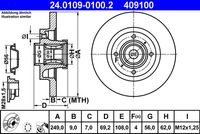 ATE 409100 - Lado de montaje: Eje trasero<br>Diámetro exterior [mm]: 249<br>Espesor de disco de frenos [mm]: 9<br>Altura [mm]: 69,2<br>Llanta, nº de taladros: 4<br>Tipo de disco de frenos: macizo<br>corona de agujeros - Ø [mm]: 108<br>Artículo complementario / información complementaria 2: con anillo sensor ABS<br>Peso [kg]: 5,81<br>Diám. muñón del eje [mm]: 30<br>Superficie: revestido<br>Diamétro cubo[mm]: 149<br>