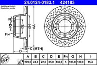 ATE 424183 - Lado de montaje: Eje trasero<br>Diámetro exterior [mm]: 299<br>Espesor de disco de frenos [mm]: 24<br>Altura [mm]: 66<br>Llanta, nº de taladros: 5<br>Tipo de disco de frenos: perforado<br>corona de agujeros - Ø [mm]: 130<br>Superficie: revestido<br>Diamétro cubo[mm]: 168<br>Peso [kg]: 6,3<br>