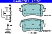 ATE LD2747 - año construcción desde: 09/2012<br>Número de PR: 1LB<br>Número de PR: 1LC<br>Número de PR: 1LE<br>Número de PR: 1LP<br>Lado de montaje: Eje delantero<br>Ancho [mm]: 131,8<br>Altura [mm]: 77,2<br>Espesor [mm]: 16,8<br>Contacto avisador de desgaste: preparado para indicador desgaste<br>Contacto avisador de desgaste: excl. contacto de avisador de desgaste<br>Sistema de frenos: Brembo<br>Homologación: E1 90R-02A0612/0031<br>Nº art. de accesorio recomendado: 24.8190-0068.2<br>Nº art. de accesorio recomendado: 24.8190-0966.2<br>Nº art. de accesorio recomendado: 24.8190-0806.2<br>Nº art. de accesorio recomendado: 13.0460-0518.2<br>