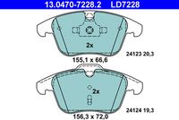 ATE LD7228 - Equipamiento de vehículo: para vehículos sin freno de estacionamiento electrónico<br>Lado de montaje: Eje trasero<br>Ancho [mm]: 95,1<br>Altura [mm]: 43,2<br>Espesor [mm]: 16,1<br>Contacto avisador de desgaste: no preparado para indicador de desgaste<br>Contacto avisador de desgaste: excl. contacto de avisador de desgaste<br>Artículo complementario/Información complementaria: con accesorios<br>Artículo complementario / información complementaria 2: con tornillos pinza freno<br>cantidad de tornillos: 4<br>Sistema de frenos: Lucas / TRW<br>Homologación: E1 90R-02A0258/0542<br>Permitido hasta la potencia del vehículo [kW]: 225<br>