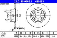 ATE 410183 - Restricción de fabricante: Lucas<br>Diámetro exterior [mm]: 266<br>Altura [mm]: 27,4<br>Tipo de disco de frenos: ventilado<br>Espesor de disco de frenos [mm]: 20,5<br>Espesor mínimo [mm]: 18,5<br>Número de orificios: 4<br>Superficie: barnizado<br>Lado de montaje: Eje delantero<br>Par apriete [Nm]: 90<br>