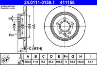 ATE 411158 - Lado de montaje: Eje delantero<br>N.º de chasis (VIN) desde: 58277<br>Diámetro exterior [mm]: 320<br>Espesor de disco de frenos [mm]: 25<br>Altura [mm]: 48,8<br>Llanta, nº de taladros: 5<br>Tipo de disco de frenos: ventilado<br>corona de agujeros - Ø [mm]: 108<br>Superficie: revestido<br>Diamétro cubo[mm]: 158<br>Peso [kg]: 8,86<br>