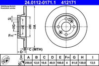 ATE 412171 - año construcción hasta: 02/2013<br>Lado de montaje: Eje delantero<br>Diámetro exterior [mm]: 238,0<br>Espesor de disco de frenos [mm]: 12,0<br>Espesor mínimo [mm]: 10,5<br>Tipo de disco de frenos: macizo<br>Superficie: revestido<br>Número de orificios: 4<br>Artículo complementario / información complementaria 2: con tornillos<br>corona de agujeros - Ø [mm]: 100,0<br>Altura [mm]: 41,0<br>Diámetro de centrado [mm]: 61,0<br>Diámetro interior [mm]: 129,5<br>Diámetro de orificio [mm]: 13,5<br>Homologación: E1 90R-02C0165/1151<br>