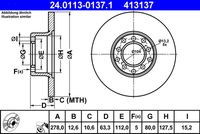 ATE 413137 - Lado de montaje: Eje trasero<br>Diámetro exterior [mm]: 279,0<br>Espesor de disco de frenos [mm]: 10,0<br>Espesor mínimo [mm]: 8,3<br>Tipo de disco de frenos: macizo<br>Superficie: revestido<br>Número de orificios: 5<br>corona de agujeros - Ø [mm]: 112,0<br>Altura [mm]: 71,7<br>Diámetro de centrado [mm]: 67,0<br>Diámetro interior [mm]: 160,0<br>Diámetro de orificio [mm]: 15,0<br>Artículo complementario / información complementaria 2: con tornillos<br>Homologación: E1 90R-02C0248/0678<br>