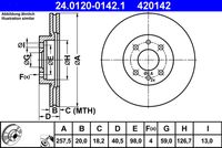 ATE 420142 - Diámetro exterior [mm]: 257<br>Altura [mm]: 40,5<br>Tipo de disco de frenos: ventilado<br>Espesor de disco de frenos [mm]: 20<br>Espesor mínimo [mm]: 18,2<br>Número de orificios: 4<br>Superficie: barnizado<br>Lado de montaje: Eje delantero<br>Par apriete [Nm]: 86<br>