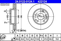 ATE 422124 - año construcción desde: 04/1986<br>Lado de montaje: Eje trasero<br>Diámetro exterior [mm]: 258,0<br>Espesor de disco de frenos [mm]: 9,0<br>Espesor mínimo [mm]: 7,3<br>Tipo de disco de frenos: macizo<br>Número de orificios: 5<br>Superficie: revestido<br>corona de agujeros - Ø [mm]: 112,0<br>Altura [mm]: 55,5<br>Diámetro de centrado [mm]: 67,0<br>Diámetro interior [mm]: 164,0<br>Diámetro de orificio [mm]: 12,8<br>Artículo complementario / información complementaria 2: con tornillos<br>Homologación: E1 90R-02C0248/0961<br>