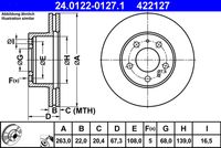 ATE 422127 - Lado de montaje: Eje trasero<br>Diámetro exterior [mm]: 281,0<br>Espesor de disco de frenos [mm]: 9,6<br>Espesor mínimo [mm]: 8,4<br>Tipo de disco de frenos: macizo<br>Número de orificios: 5<br>Superficie: revestido<br>corona de agujeros - Ø [mm]: 108,0<br>Altura [mm]: 73,2<br>Diámetro de centrado [mm]: 68,0<br>Diámetro interior [mm]: 160,0<br>Diámetro de orificio [mm]: 16,5<br>Homologación: E1 90R-02C0248/0677<br>