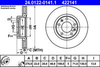 ATE 422141 - Lado de montaje: Eje trasero<br>Diámetro exterior [mm]: 251,0<br>Espesor de disco de frenos [mm]: 12,0<br>Espesor mínimo [mm]: 10,8<br>Tipo de disco de frenos: macizo<br>Número de orificios: 5<br>corona de agujeros - Ø [mm]: 108,0<br>Altura [mm]: 62,3<br>Diámetro de centrado [mm]: 71,0<br>Diámetro interior [mm]: 134,7<br>Diámetro de orificio [mm]: 13,0<br>