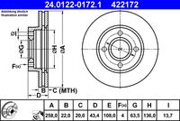 ATE 422172 - Lado de montaje: Eje delantero<br>corona de agujeros - Ø [mm]: 63,5<br>Altura [mm]: 43,7<br>Diámetro exterior [mm]: 258<br>Espesor de disco de frenos [mm]: 22<br>Espesor mínimo [mm]: 20<br>Número de taladros: 4<br>Tipo de disco de frenos: ventilado<br>Homologación: ECE R90 APPROVED<br>Superficie: barnizado<br>Par apriete [Nm]: 85<br>