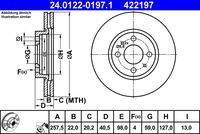 ATE 422197 - Lado de montaje: Eje delantero<br>Llantas: para llantas de metal ligero<br>Código de equipamiento: 0R5<br>Código de equipamiento: 6YL<br>Diámetro exterior [mm]: 257<br>Espesor de disco de frenos [mm]: 22<br>Altura [mm]: 41<br>Llanta, nº de taladros: 4<br>Tipo de disco de frenos: ventilado<br>corona de agujeros - Ø [mm]: 98<br>Diamétro cubo[mm]: 137<br>Peso [kg]: 5,2<br>