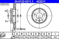 ATE 422211 - Lado de montaje: Eje delantero<br>Número de PR: 2E4<br>Diámetro exterior [mm]: 340<br>Espesor de disco de frenos [mm]: 32<br>Altura [mm]: 55,4<br>Llanta, nº de taladros: 5<br>Tipo de disco de frenos: ventilado<br>corona de agujeros - Ø [mm]: 120<br>Superficie: revestido<br>Diamétro cubo[mm]: 168<br>Peso [kg]: 12,14<br>