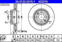 ATE 422216 - Dinámica de frenado / conducción: para vehículos con ESP<br>Lado de montaje: Eje trasero<br>Diámetro exterior [mm]: 240,0<br>Espesor de disco de frenos [mm]: 8,0<br>Espesor mínimo [mm]: 7,0<br>Tipo de disco de frenos: macizo<br>Superficie: revestido<br>Número de orificios: 4<br>Artículo complementario / información complementaria 2: con cojinete rueda<br>Diámetro alojamiento [mm]: 25<br>Artículo complementario / información complementaria 2: con anillo sensor ABS<br>corona de agujeros - Ø [mm]: 100,0<br>Altura [mm]: 80,6<br>Diámetro de centrado [mm]: 52,3<br>Diámetro interior [mm]: 55,0<br>Medida de rosca: M12x1,5<br>Homologación: E1 90R-02C0444/2502<br>