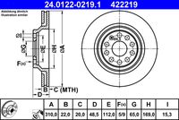 ATE 422219 - Número de PR: 1KW<br>Lado de montaje: Eje trasero<br>Diámetro exterior [mm]: 282,0<br>Espesor de disco de frenos [mm]: 12,0<br>Espesor mínimo [mm]: 10,0<br>Tipo de disco de frenos: macizo<br>Número de orificios: 5<br>Superficie: revestido<br>Cantidad taladros 2: 9<br>corona de agujeros - Ø [mm]: 112,0<br>Altura [mm]: 48,6<br>Diámetro de centrado [mm]: 65,0<br>Diámetro interior [mm]: 159,0<br>Diámetro de orificio [mm]: 15,3<br>Artículo complementario / información complementaria 2: con tornillos<br>Homologación: E1 90R-02C0165/0535<br>