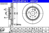 ATE 423114 - Lado de montaje: Eje trasero<br>Diámetro exterior [mm]: 292,0<br>Espesor de disco de frenos [mm]: 12,0<br>Espesor mínimo [mm]: 10,5<br>Tipo de disco de frenos: macizo<br>Superficie: revestido<br>Número de orificios: 5<br>corona de agujeros - Ø [mm]: 120,0<br>Altura [mm]: 48,0<br>Diámetro de centrado [mm]: 67,4<br>Diámetro interior [mm]: 171,5<br>Diámetro de orificio [mm]: 16,3<br>Artículo complementario / información complementaria 2: con tornillos<br>Homologación: E1 90R-02C0165/0907<br>