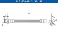 ATE 331198 - Lado de montaje: Eje trasero izquierda<br>Longitud [mm]: 330<br>Artículo complementario / información complementaria 2: con tornillo hueco<br>Medida de rosca: M10x1,5<br>Rosca interior [mm]: M10x1<br>Ancho de llave 1 [mm]: 11<br>Ancho de llave 2 [mm]: 17<br>