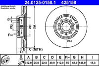 ATE 425158 - Lado de montaje: Eje trasero<br>Equipamiento de vehículo: para vehículos con freno de estacionamiento electrónico<br>Número de PR: 1KZ<br>Número de PR: 2ER<br>Número de PR: 2EV<br>Diámetro exterior [mm]: 310,0<br>Espesor de disco de frenos [mm]: 22,0<br>Espesor mínimo [mm]: 20,0<br>Tipo de disco de frenos: ventilado<br>Número de orificios: 5<br>Procesamiento: altamente carbonizado<br>Superficie: revestido<br>Cantidad taladros 2: 9<br>corona de agujeros - Ø [mm]: 112,0<br>Altura [mm]: 48,5<br>Diámetro de centrado [mm]: 65,0<br>Diámetro interior [mm]: 169,0<br>Diámetro de orificio [mm]: 15,3<br>Homologación: E1 90R-02C0118/0945<br>