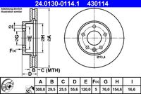 ATE 430114 - Lado de montaje: Eje trasero<br>Diámetro exterior [mm]: 294,0<br>Espesor de disco de frenos [mm]: 21,9<br>Espesor mínimo [mm]: 19,5<br>Tipo de disco de frenos: ventilado<br>Procesamiento: altamente carbonizado<br>Superficie: revestido<br>Número de orificios: 5<br>Artículo complementario / información complementaria 2: con tornillos<br>Altura [mm]: 44,4<br>Diámetro de centrado [mm]: 76,0<br>Diámetro interior [mm]: 154,6<br>corona de agujeros - Ø [mm]: 120,0<br>Diámetro de orificio [mm]: 16,6<br>Homologación: E1 90R-02C0118/0060<br>